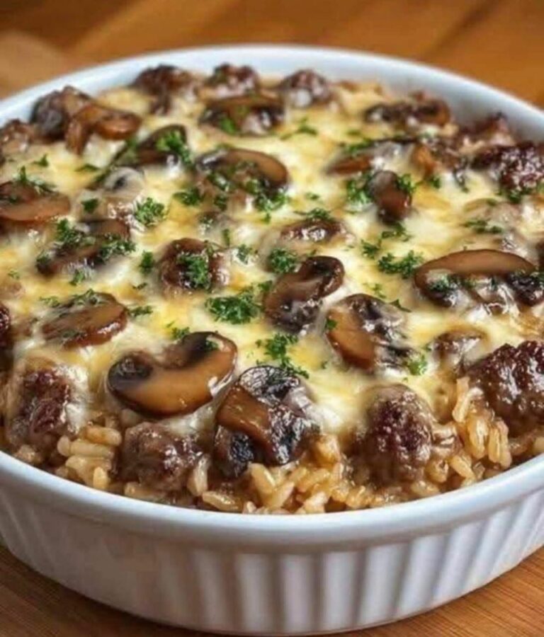 Creamy Beef & Mushroom Rice Bake