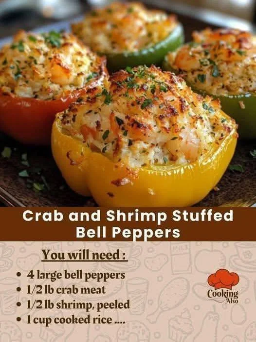 Crab and shrimp stuffed bell peppers served on a plate