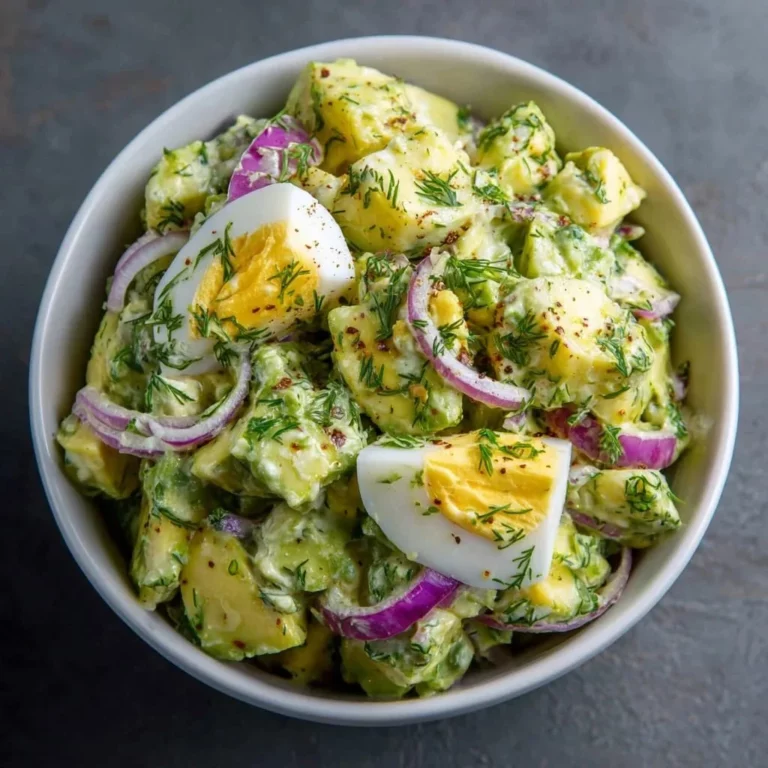 Creamy avocado egg salad served in a bowl with fresh ingredients.