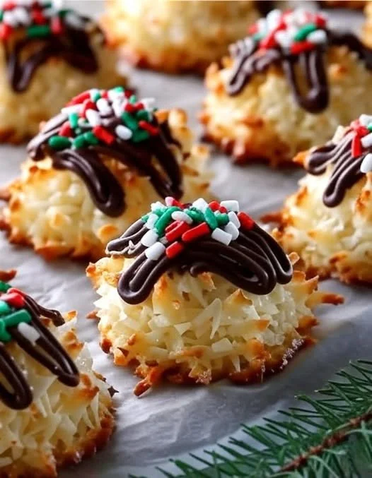 Delicious festive coconut Christmas cookies on a holiday-themed plate