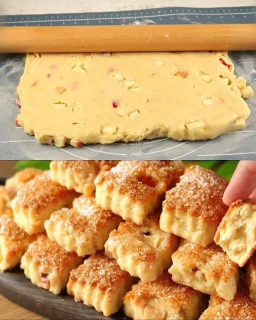 Freshly baked quick apple cookies highlighting chunks of apple and spices