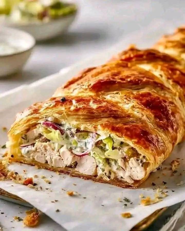 Grinder Salad–Stuffed Puff Pastry Braid