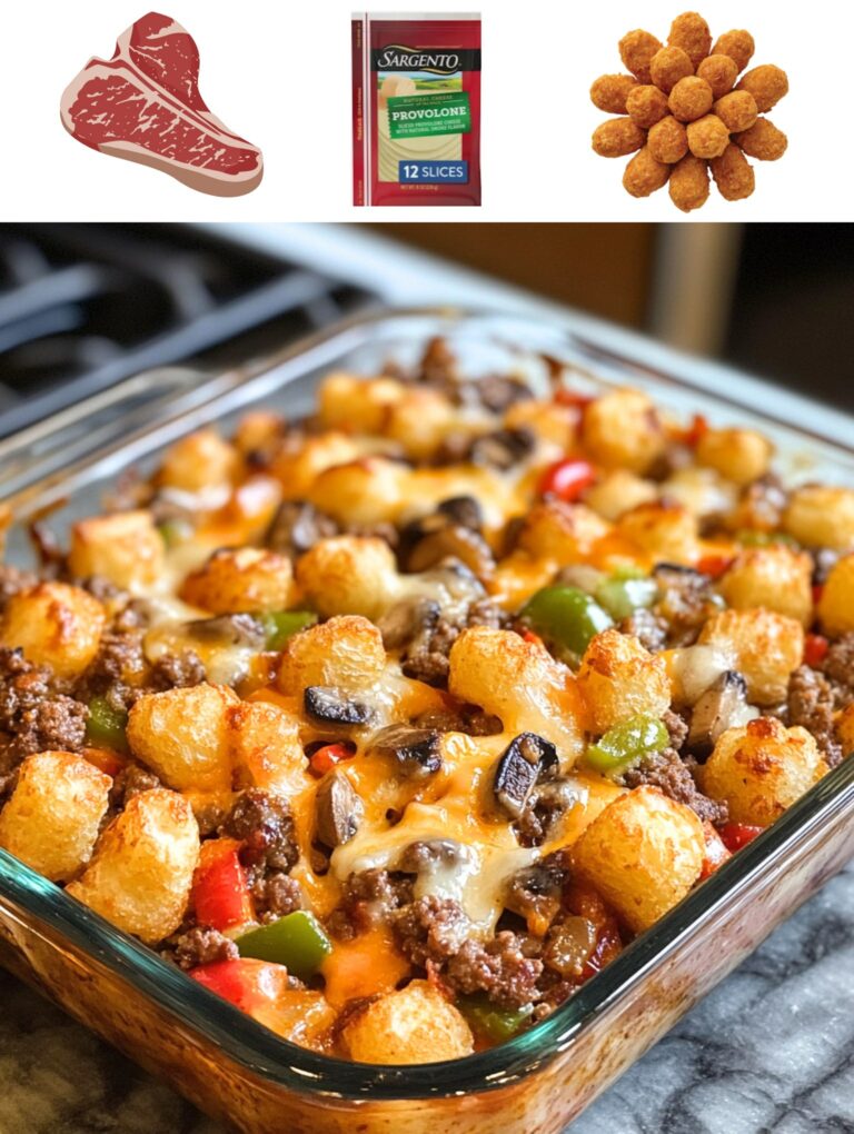 👉Cheesesteak Tater Tot Casserole