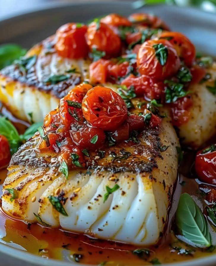 Pan-Seared Mediterranean Cod in Tomato Basil Sauce