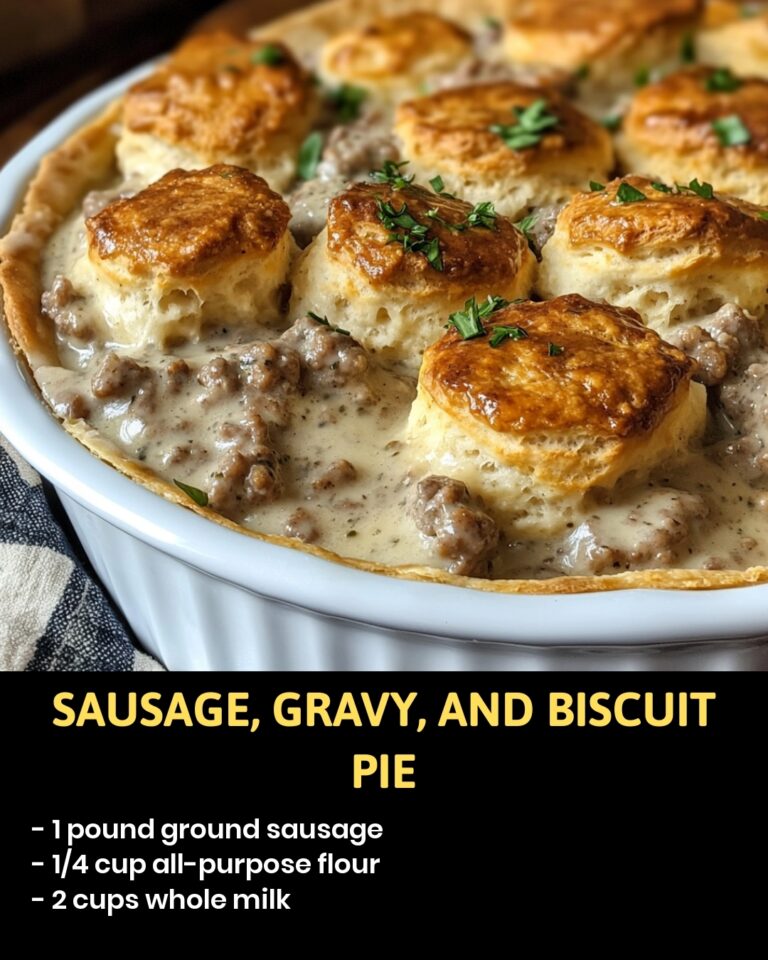 👉Sausage, Gravy, and Biscuit Pie
