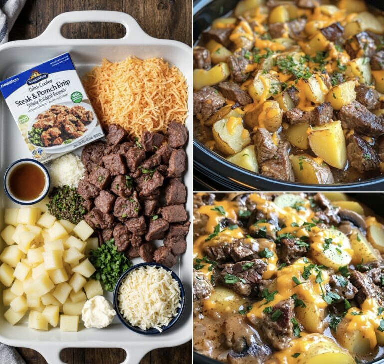 Slow Cooker Steak and Cheddar Potato Casserole