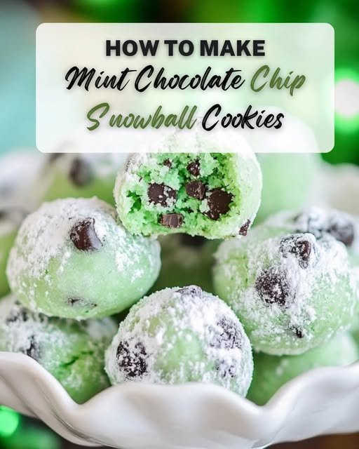 Mint Chocolate Chip Snowball Cookies