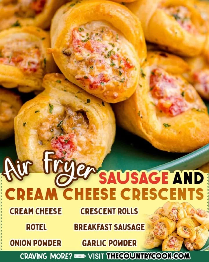 Air Fryer sausage and cream cheese crescents on a serving plate
