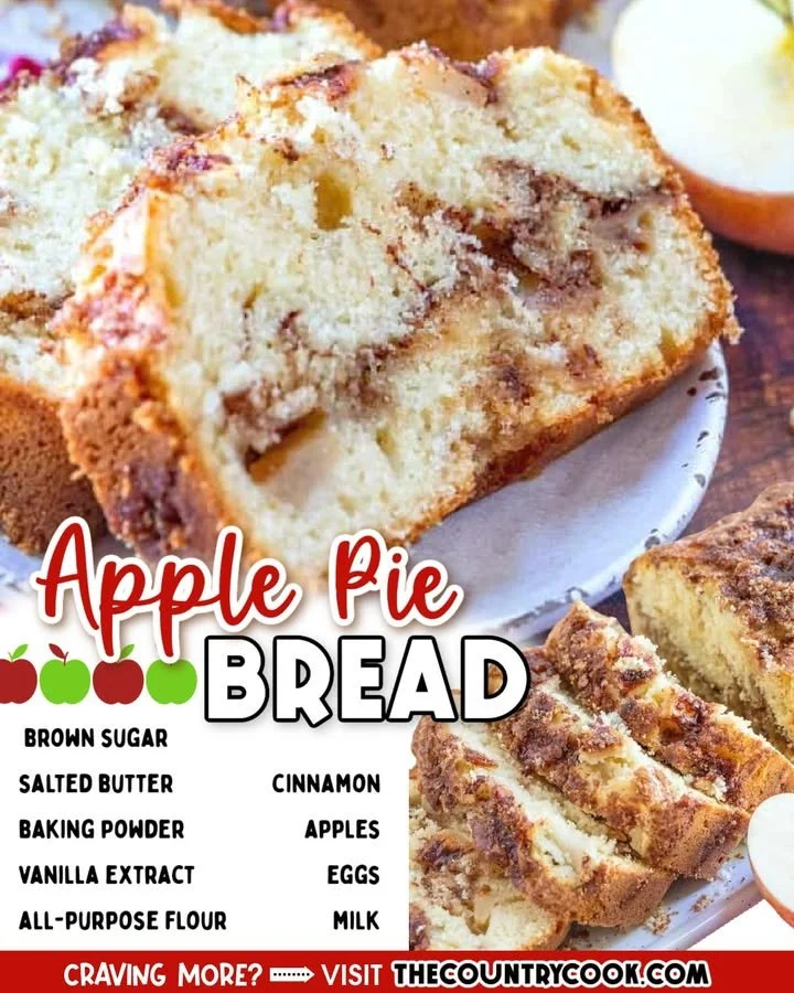 Slice of homemade Apple Pie Bread with cinnamon and apple slices