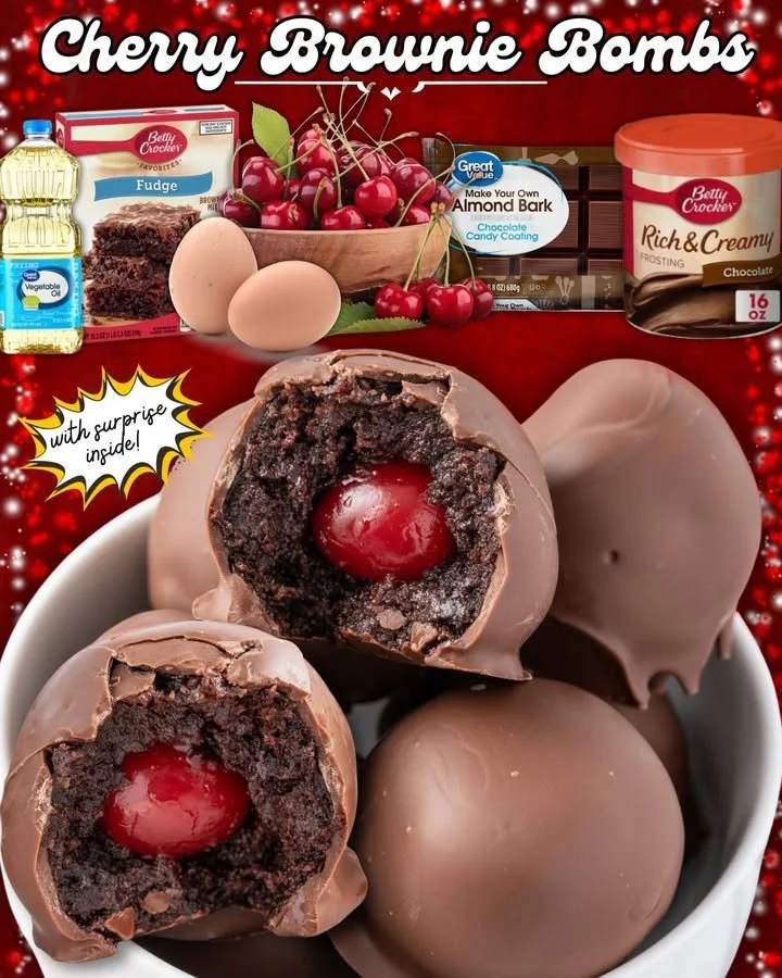 Delicious Cherry Brownie Bombs featuring rich chocolate and fresh cherries