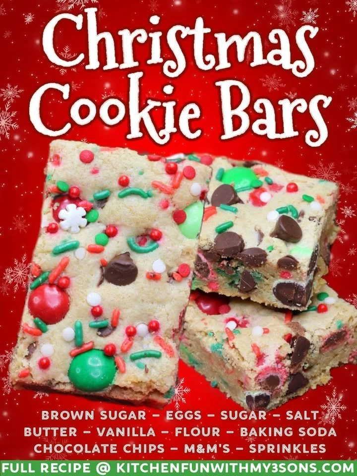 Delicious Christmas Cookie Bars decorated for the holiday season