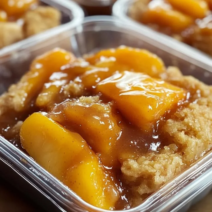 Classic peach cobbler with golden crust and fresh peaches