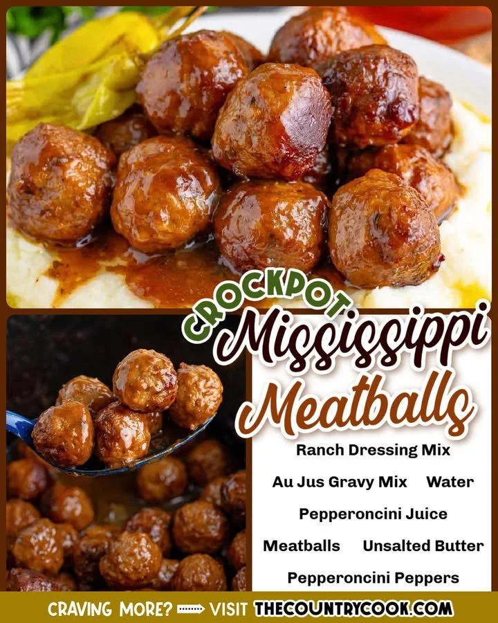 Crock Pot Mississippi Meatballs served with green onions and sauce