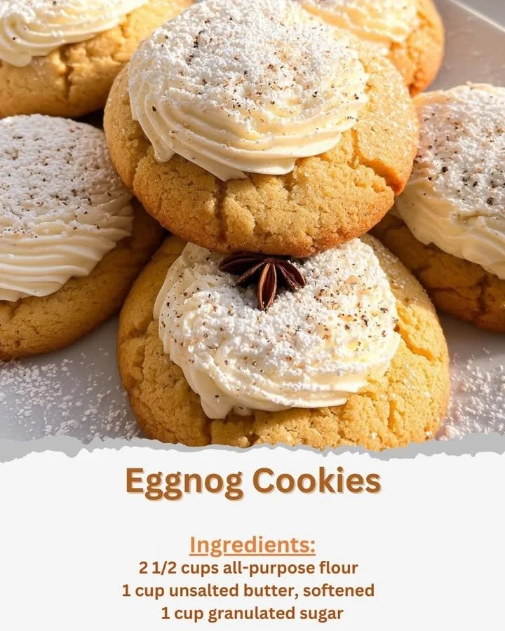 Deliciously decorated eggnog cookies on a festive plate