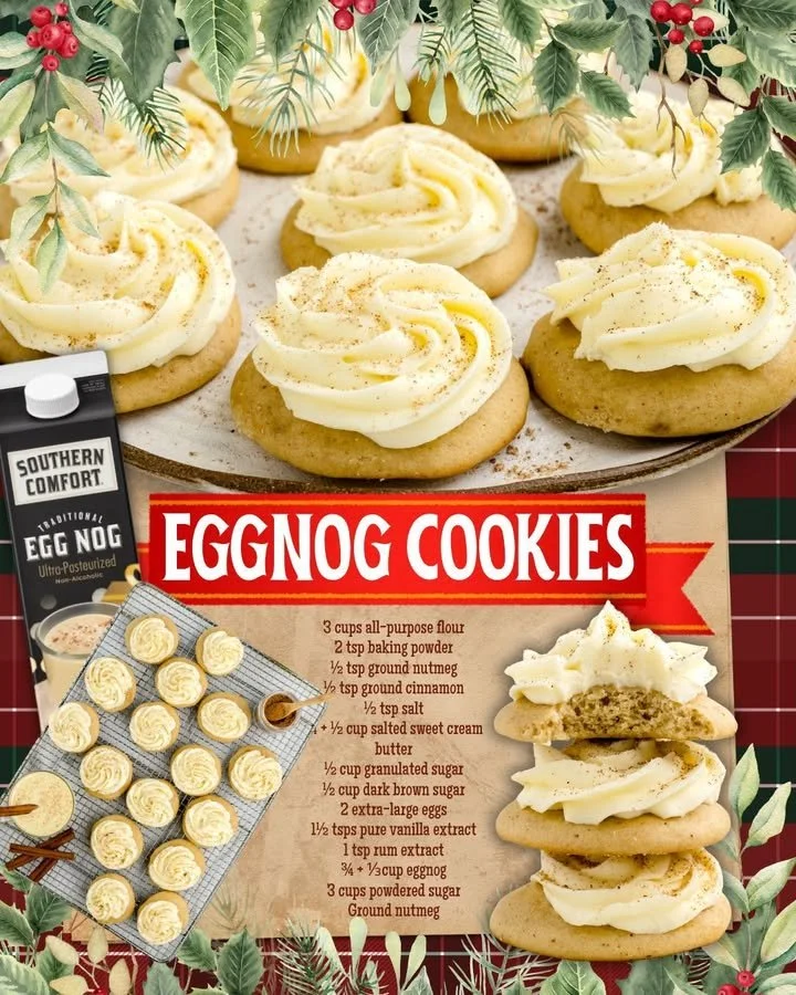 Baked eggnog cookies decorated for the holiday season