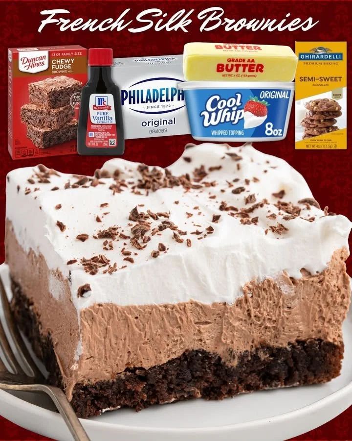 Delicious homemade French Silk Brownies topped with chocolate ganache.