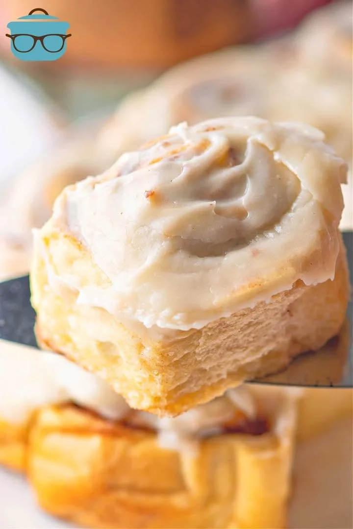 Delicious homemade Crock Pot cinnamon rolls in a serving dish