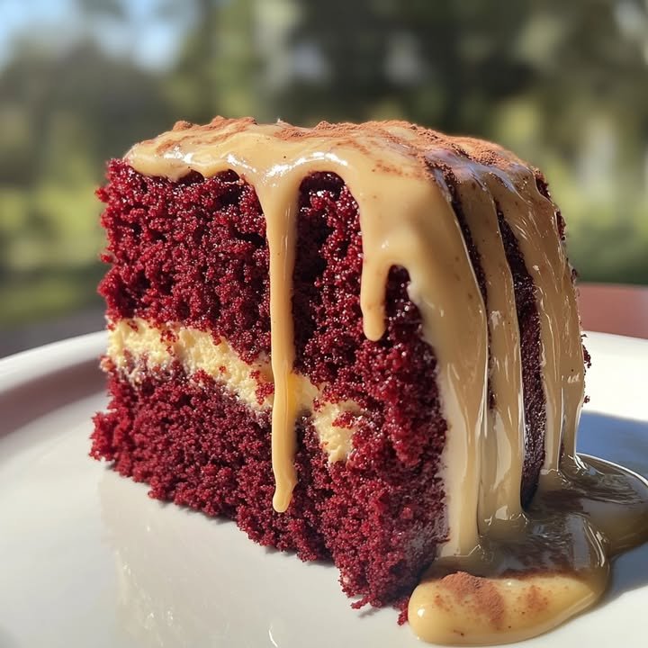 Red Velvet Honeybun Cake with Rich, Gooey Cinnamon Cream Cheese Icing