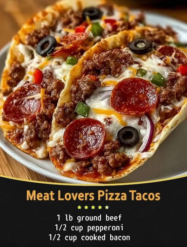 Delicious Meat Lovers Pizza Tacos loaded with meats and toppings