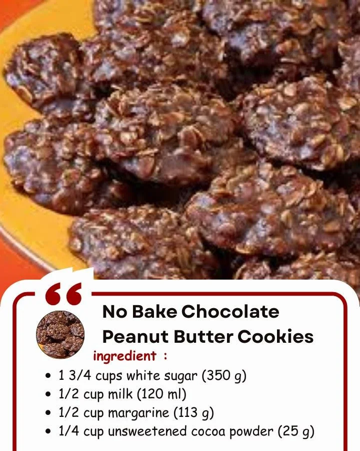 No bake chocolate peanut butter cookies stacked on a plate