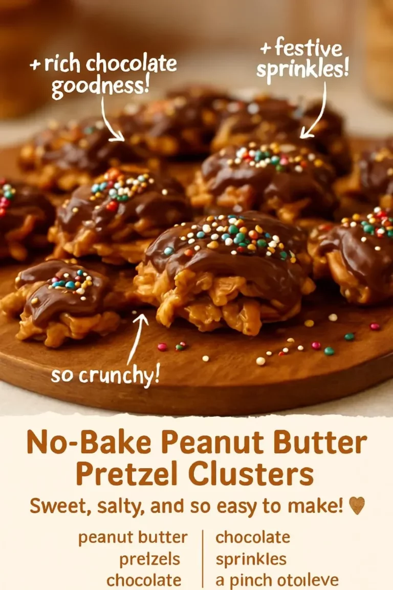 No-bake peanut butter pretzel clusters on a plate
