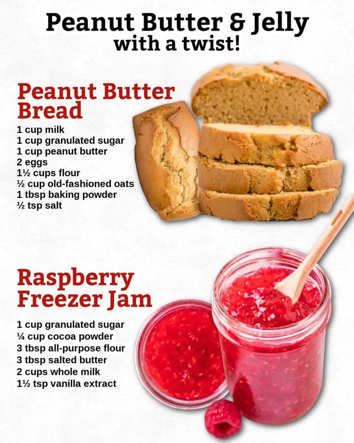 Homemade peanut butter bread served with raspberry freezer jam