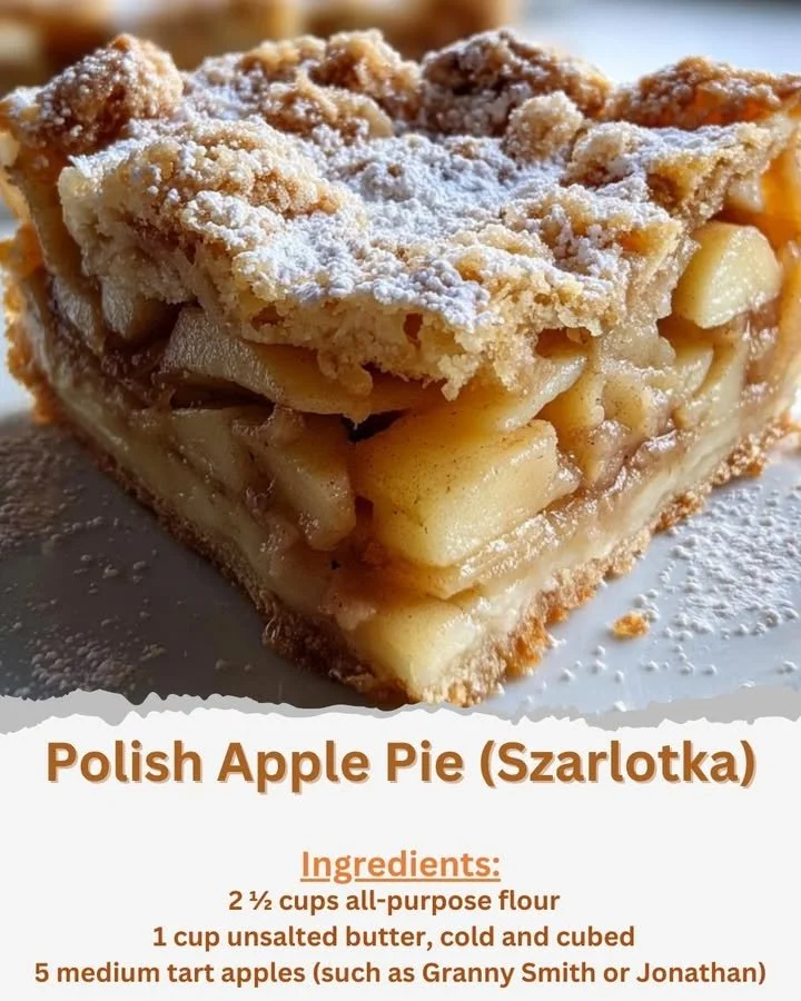 Homemade Polish apple pie with a flaky crust and spiced apple filling