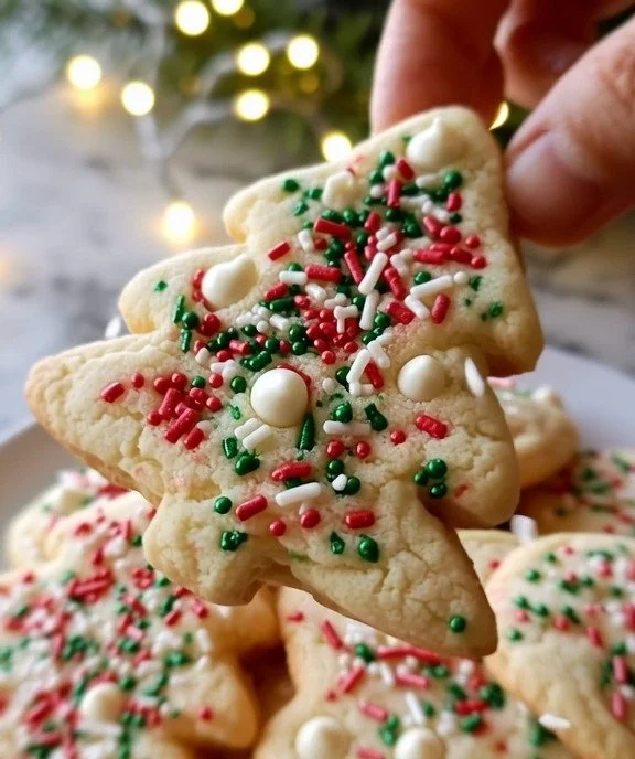 Delicious soft Christmas cookies freshly baked with festive decorations.