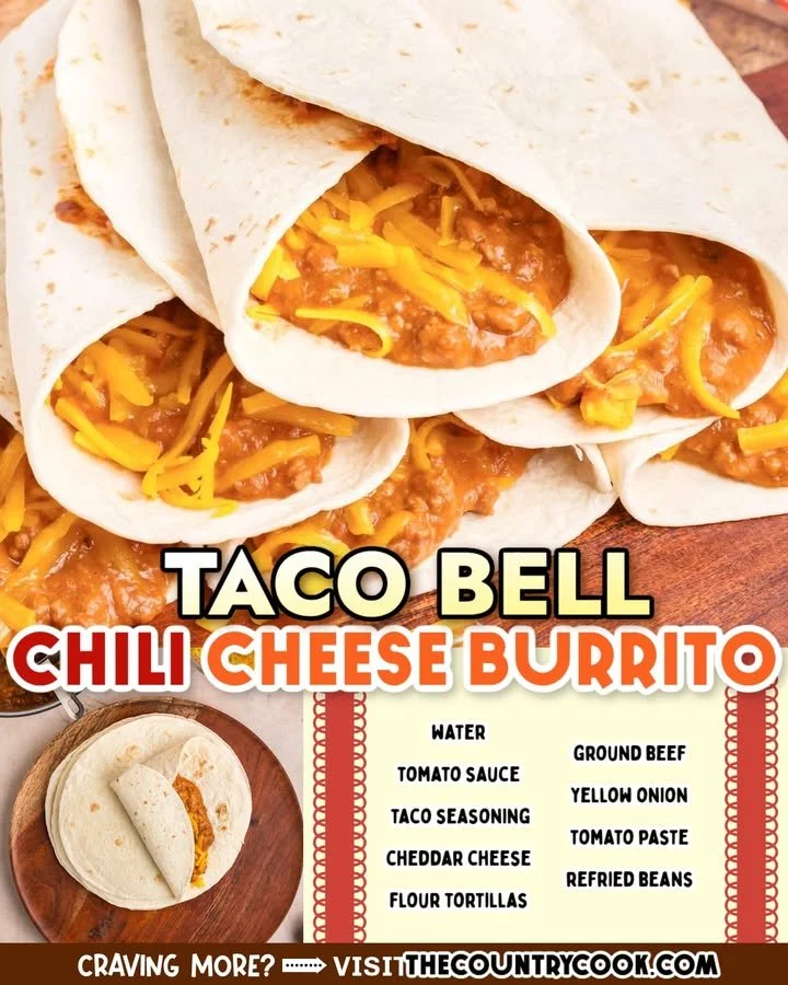 Taco Bell Chili Cheese Burrito with cheese and chili in a warm tortilla