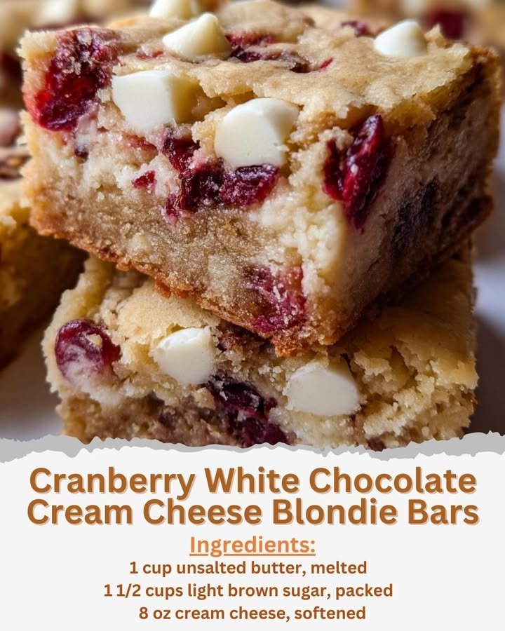 Cranberry White Chocolate Cream Cheese Blondie Bars
